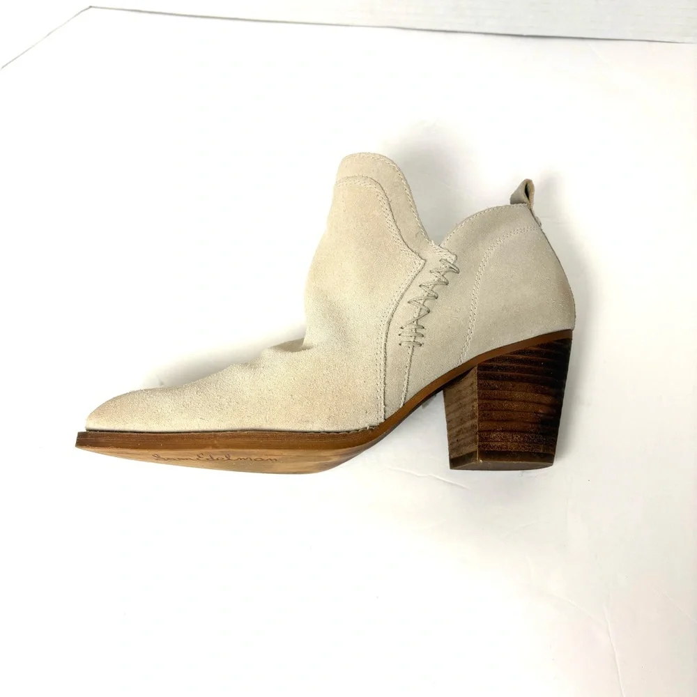 Sam Edelman Mathia Suede Ankle Bootie Ivory Stacked Heel Western Coastal Cowgirl